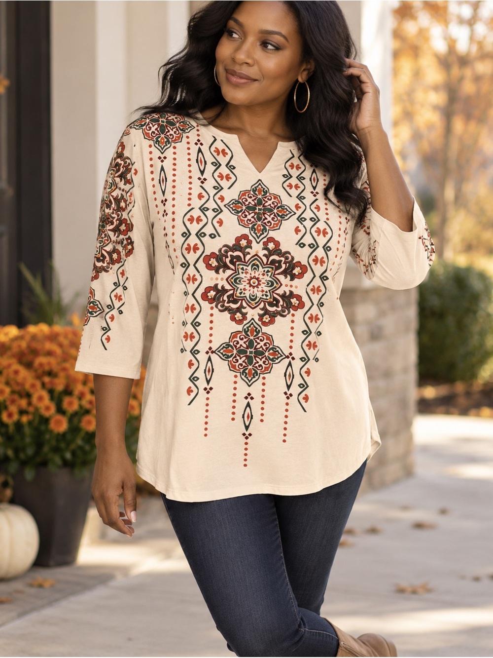 Southern Lady Geometric Print Tunic